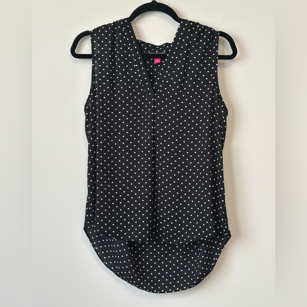 Vince Camuto Polka Dot Sleeveless Blouse Tank Black White Size Small